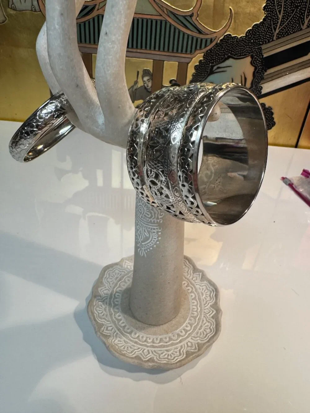 #113 Pair of beautiful carved bangle bracelets